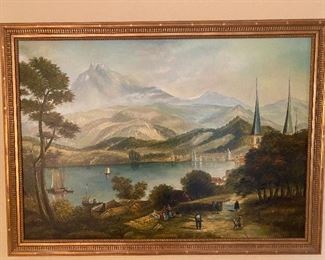 A painted copy of  James Wilson Carmichael’s “Lake Lucern”