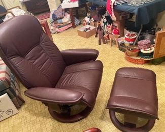 Stress less leather recliner and footstool 