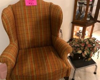 Vintage wingback chair in cute 70s retro fabric!