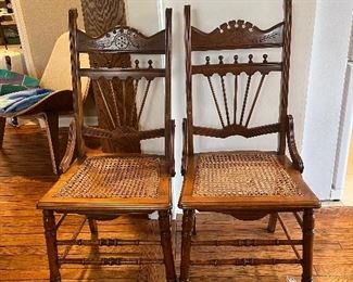 Antique hand caned seated chairs, set of 4