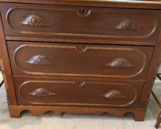 Antique three drawer dresser/chest with two small side drawers