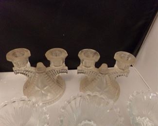 Vtg pressed glass double candlelabra candle holders