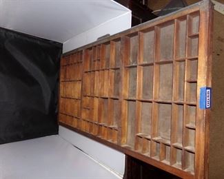 Vtg printer drawer repurposed to hanging to curio cabinet display