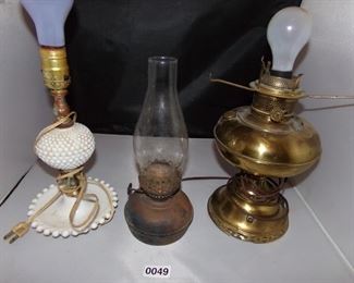 Vtg milk glass lamp converted brass oil lamp, brass oil lamp