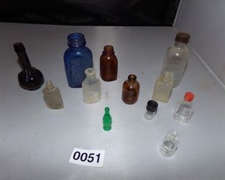 ball & claw bitters bottle, Vtg plastic green Coca Cola bottle, Cobalt blue Milk of Magnesia bottle