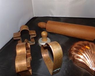 rolling pin and copper cookie cutters