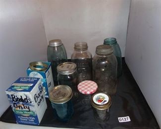 "Red" Mason jar Vtg Aqua blue mason jar zinc lids