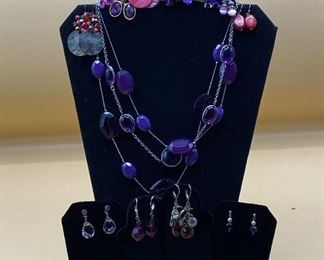Purples Pinks Reds Necklace  Earrings