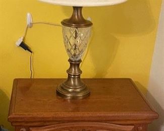 $165 
Solid Oak pair of night stands 26Lx13Dx23H

$90 
Pair of glass lamps/metal 29T