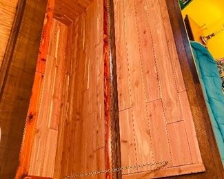 $325 
Large cedar trunk handmade 63Lx21Dx24 1/2H