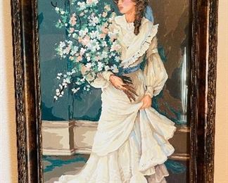 $110 
Set of 3 painting framed under
glass of ladies 23x16 largest 