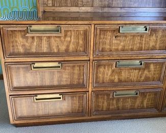Vintage Drexel campaign-style chest with shelving
