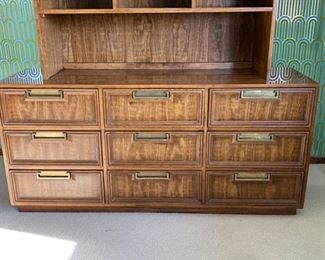 Vintage Drexel campaign-style chest with shelving