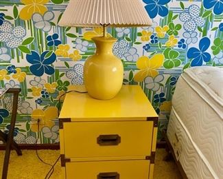 Vintage Bernhardt yellow campaign-style night stand