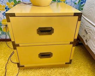 Vintage Bernhardt yellow campaign-style night stand