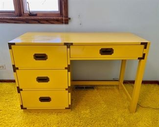 Vintage Bernhardt yellow campaign-style desk & chair