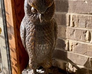 Antique plaster faux bois owl figure