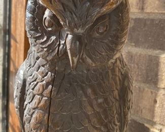 Antique plaster faux bois owl figure