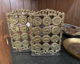 Brass zodiac bookends