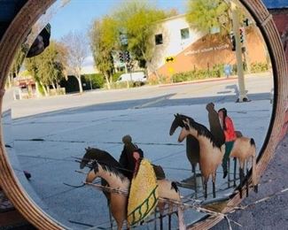 Signed Native American artist 3 dimensional horse mirror.