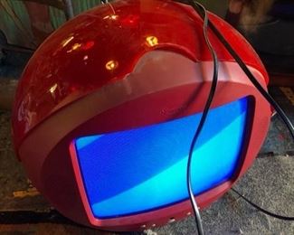 Cool red globe TV. Working, with remote.