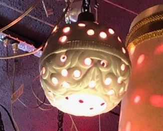 Ceramic perforated 1960s hanging lamp.