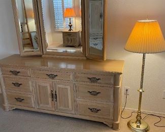 Thomasville Dresser With Mirror, And A Floor Lamp