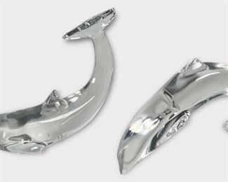 (2) Baccarat Crystal Dolphin Figurines