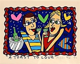 James Rizzi Acrylic On Paper "A Toast To Love" '92