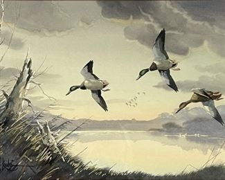 Les Kouba Ducks Wildlife Watercolor on Paper