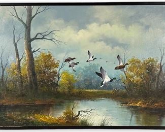 Oil On Canvas Wildlife Scene Signed N. McGreen