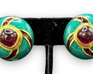 18K Mavito Rhodolite Garnet Enamel Earrings
