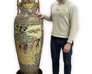 Monumental 60" Chinese Hand Painted Porcelain Vase
