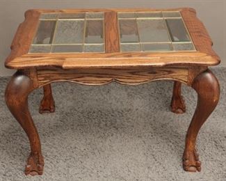 Solid Oak End Table with Embossed Glass Tops
