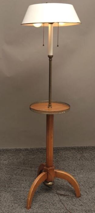 Vintage Pedestal Floor Lamp with Tole Shade
