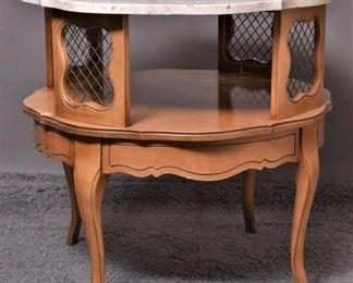 Italian Marble Top Maple Occasional Table
