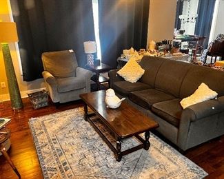 sofa, coffee table, chair and beautiful rug