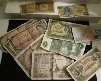 LOT OF FOREIGN CURRENCY, INCLUDING JAPAN, SPAIN, ENGLAND, ITALY, FRANCE, CANADA AND U.S. MILITARY.        $10 