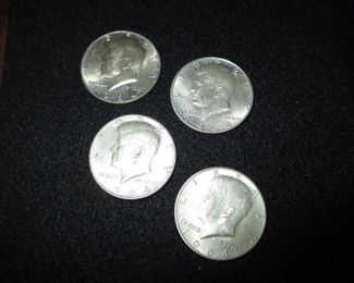 4  1964 KENNEDY HALF DOLLARS - 90% SILVER    $25