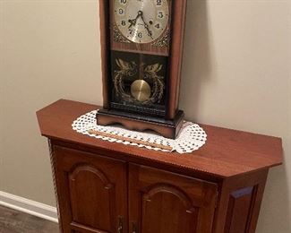 walnut console cabinet, mantle clock