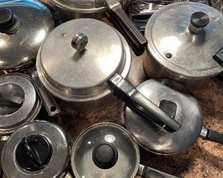 various pot and pans and pressure cookers