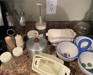 grease jar, serving pieces, chopper