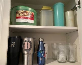 Tupperware pickle cannister, salad spinner, thermal cups