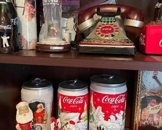 telephones, cannisters, bobble head, clocks, trays,