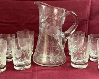 Floral Glass Pitcher And Glasses