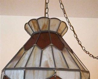 Leaded Glass Amber Color Light Fixture Plug In, 16in Diameter