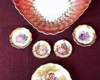 Limoges Courting Couples Miniature Hanging Plates W Bowl