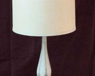 Vintage Table Lamp W Night Light, Gold Color Details On White Frosted Glass