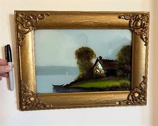 Antique reverse painting on glass