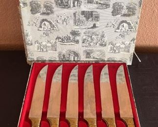 Wood Brass Handled Knife Set